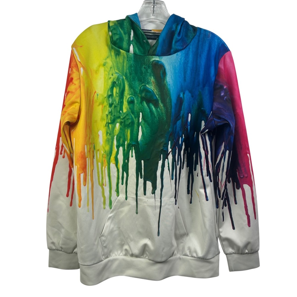 NEWCOSPLAY Rainbow Paint Drip Pullover Hoodie‎ White Multicolor S/M Art Graphic